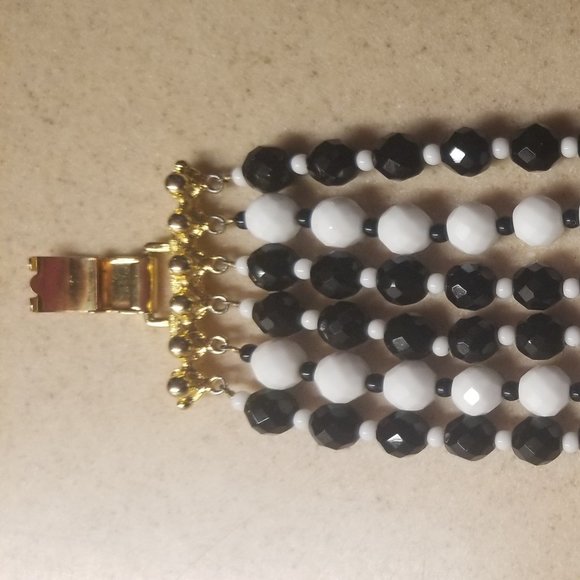 RARE JOSE MARIA BARRERA DECO HOLIDAY BLACK WHITE EVENING CRYSTAL STRAND BRACELET - Picture 9 of 9